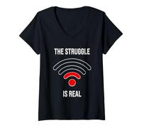 Femme The Struggle is Real : Mauvaise Connexion WiFi, drôle T-Shirt avec Col en V