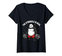 Femme The Struggle is Real Panda Gym Strength T-Shirt avec Col en V