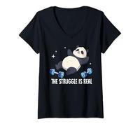 Femme The Struggle is Real Panda Workout Humor T-Shirt avec Col en V
