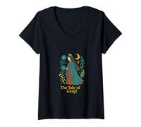 Femme The Tale of Genji Littérature Japonaise Classique Heian Court T-Shirt avec Col en V