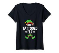 Femme The Tattooed Elf Party Family Group Tatouage X-Mas Assorti T-Shirt avec Col en V