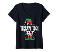 Femme The Therapy Tech Elf Funny Christmas Matching Family T-Shirt avec Col en V