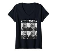 Femme The Tigers Rockers Funny Animals Rock Music Emo Punk Band T-Shirt avec Col en V