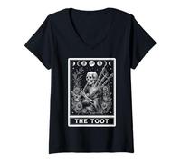 Femme The Toot Cornemuse Cornemuse Joueur Tarot Carte Squelette T-Shirt avec Col en V