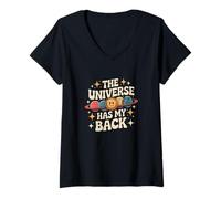 Femme The Universe Has My Back Style rétro Positive Retro Vibe T-Shirt avec Col en V