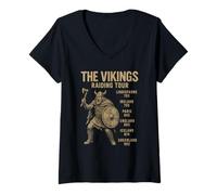 Femme The Vikings Raid Tour Retro History T-Shirt avec Col en V