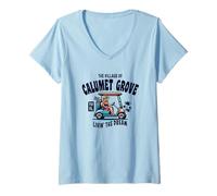 Femme The Village of Calumet Grove Chariot de golf Design T-Shirt avec Col en V