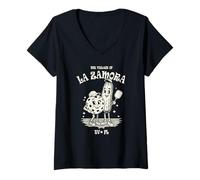 Femme The Village of La Zamora TV FL Fun Pickleball Dessin animé T-Shirt avec Col en V