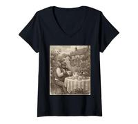Femme Thé Vintage Elephant Victorian Cottagecore T-Shirt avec Col en V