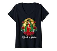Femme The Virgin of Guadalupe Mexican Pride La Virgen de Guadalupe T-Shirt avec Col en V