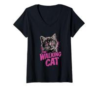 Femme The Walking Cat - Chat Zombie Amusant de Grunge T-Shirt avec Col en V