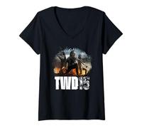 Femme The Walking Dead Group Action Pose T-Shirt avec Col en V