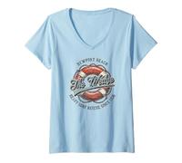 Femme The Wedge Newport Beach Surf Rescue Style Nautique Vintage T-Shirt avec Col en V