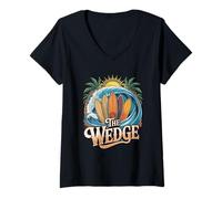 Femme The Wedge Newport sur la scène de surf de Beach Shore Break T-Shirt avec Col en V
