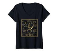 Femme The Witch Tarot Carte de Tarot Mystique Sorcière Occulte Magique Wiccan T-Shirt avec Col en V