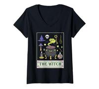 Femme The Witch Tarot Carte de Tarot Mystique Sorcière Occulte Magique Wiccan T-Shirt avec Col en V