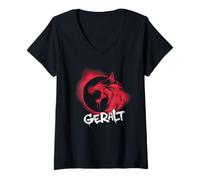 Femme The Witcher Geralt Graffiti Spray Officiellement licencie T-Shirt avec Col en V