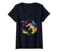Femme The Witcher Rainbow Paint Crest Officiellement licencie T-Shirt avec Col en V