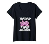 Femme Thé Witchy Reader Mystic Joke Crystals Manifesting Spiritual T-Shirt avec Col en V