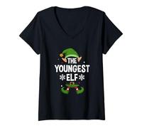 Femme The Youngest Elf Party Family Group Assortiment de Dictons de Noël T-Shirt avec Col en V