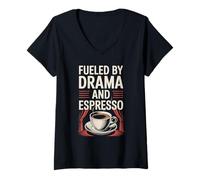 Femme Théâtre drôle - Alimenté par Espresso Thespian Actor Life T-Shirt avec Col en V