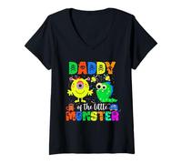 Femme Thème Daddy of The Little Monster pour Anniversaire de Famille Assorti T-Shirt avec Col en V