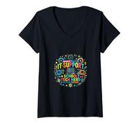 Femme Thème de l'éducation des héros technologiques de l'informatique T-Shirt avec Col en V