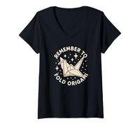 Femme Thème Mignon « Remember to Fold Origami » T-Shirt avec Col en V