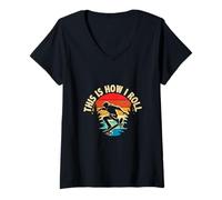 Femme Thème rétro « This is How I Roll Cool Skater » T-Shirt avec Col en V