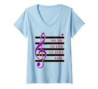 Femme Théorie de la musique Notation Maladie d'Alzheimer Démence T-Shirt avec Col en V