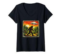 Femme Théorie du Complot sur l'enlèvement d'un ovni Extraterrestre Vintage Sunset Bigfoot T-Shirt avec Col en V
