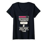 Femme Thérapeute Gamer Manette émotionnelle Gamer Santé mentale Amusant T-Shirt avec Col en V
