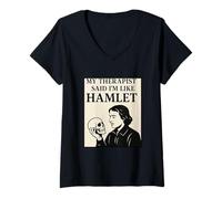 Femme Thérapeute Hamlet Skull Shakespeare Tragédie Jeu Humoristique T-Shirt avec Col en V