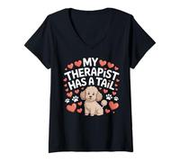Femme Thérapie Caniche My Therapist Has a Tail Cute Brown Doodle Dog T-Shirt avec Col en V