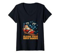 Femme Thérapie Père Noël santé mentale Humour de Noël pour thérapeutes T-Shirt avec Col en V