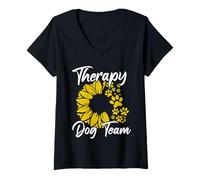 Femme Therapy Dog Team Group Manipulateur de Chien pour Animal assisté T-Shirt avec Col en V