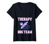 Femme Therapy Dog Team Lien de Soutien aux Animaux T-Shirt avec Col en V