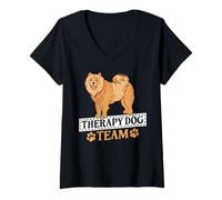 Femme Therapy Dog Team Lien de soutien aux animaux ------ T-Shirt avec Col en V