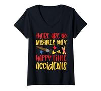 Femme There are No Mistakes Only Happy Little Accidents T-Shirt avec Col en V