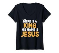 Femme There is A King His Name is Jesus Royal Christian Men Women T-Shirt avec Col en V