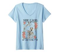 Femme There it goes my last flying fuck skeletons funny halloween T-Shirt avec Col en V
