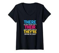 Femme There Their We're Funny Back To School Teachers Grammar T-Shirt avec Col en V