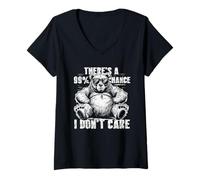 Femme There's A 99% Chance I Don't Care Bear Lunettes de Soleil T-Shirt avec Col en V