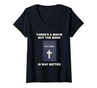 Femme There's a Movie But The Book is Way Better - Christian Bible T-Shirt avec Col en V
