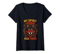 Femme Therian Pride Mon animal spirituel a des pattes et un loup à fourrure T-Shirt avec Col en V