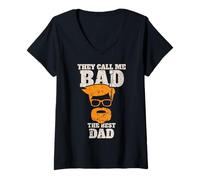 Femme They Call Me Bad The Best Dad! Bester Papa T-Shirt avec Col en V