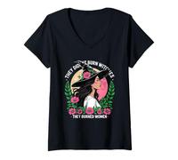 Femme They Didn't Burn Witches Féministe T-Shirt avec Col en V