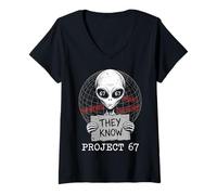Femme They Know Project 67 Alien Funny Six Seven 6 7 Meme T-Shirt avec Col en V