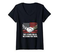 Femme They Stood for Us We Stand for Them Journée des anciens combattants T-Shirt avec Col en V