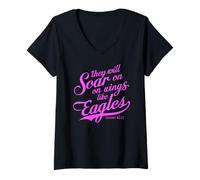 Femme They Will Soar on Wings Like Eagles Isaiah 40:31 Écriture T-Shirt avec Col en V